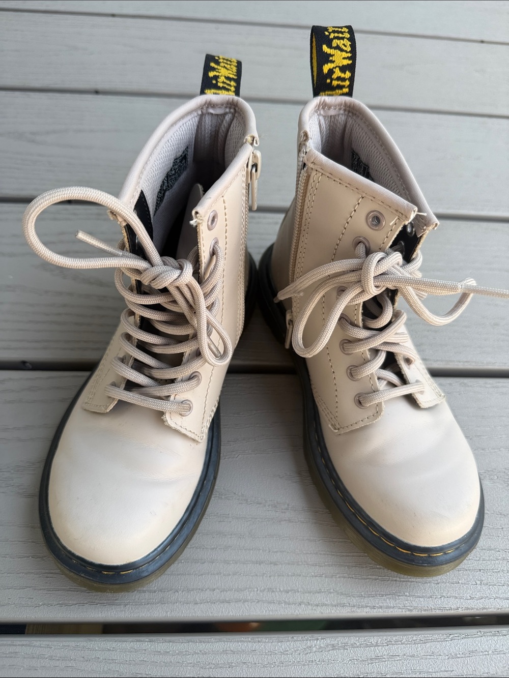 Dr. Martens Kid's Collection 1460 Lace Up W/ Zip Up Boot Taupe Size 13 US, NWOT